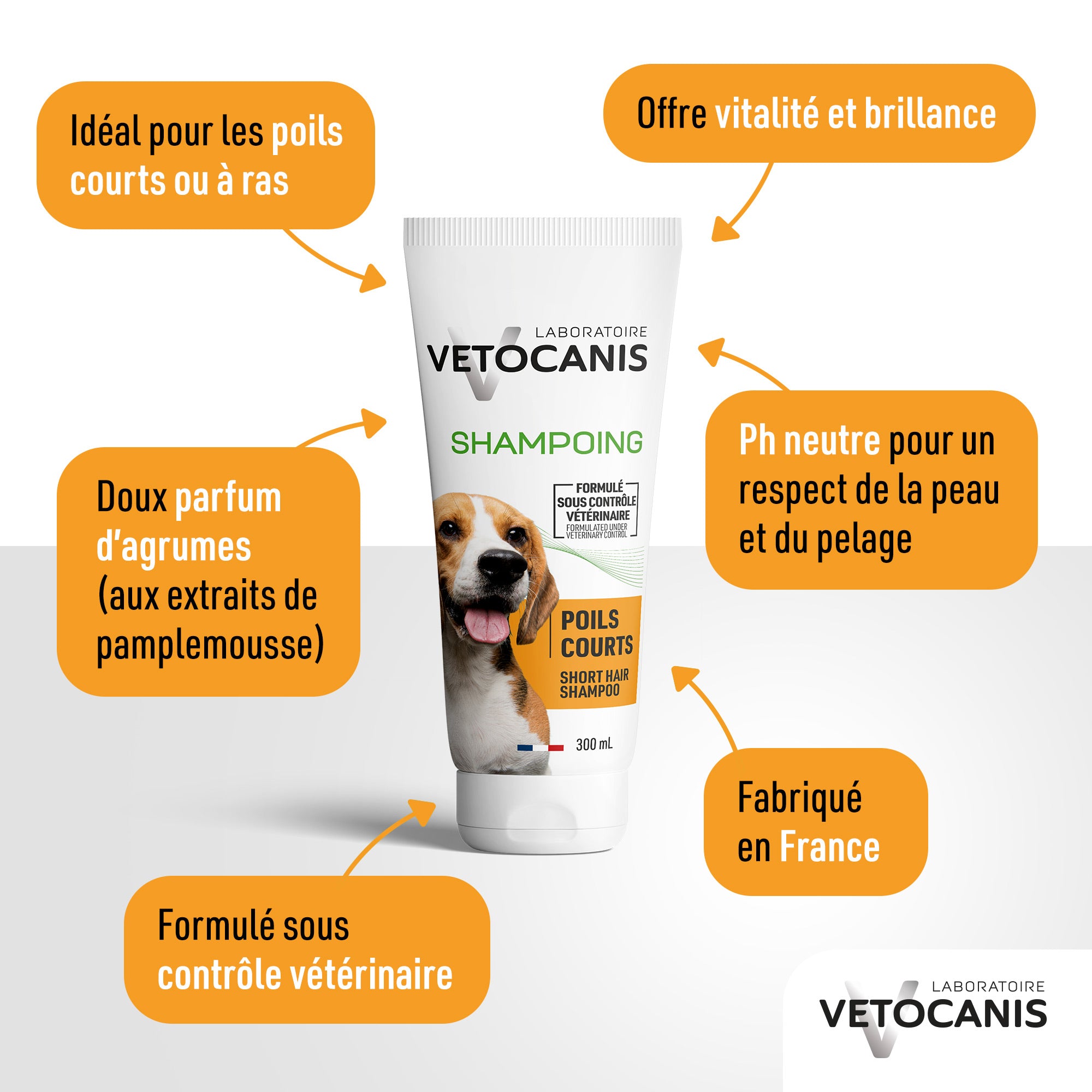 Shampoing Poils Courts pour Chien, Pamplemousse. 300ml