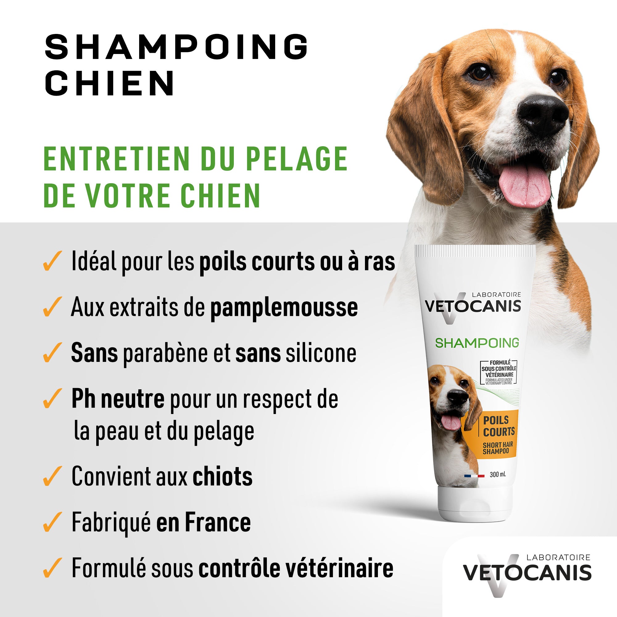 Shampoing Poils Courts pour Chien, Pamplemousse. 300ml