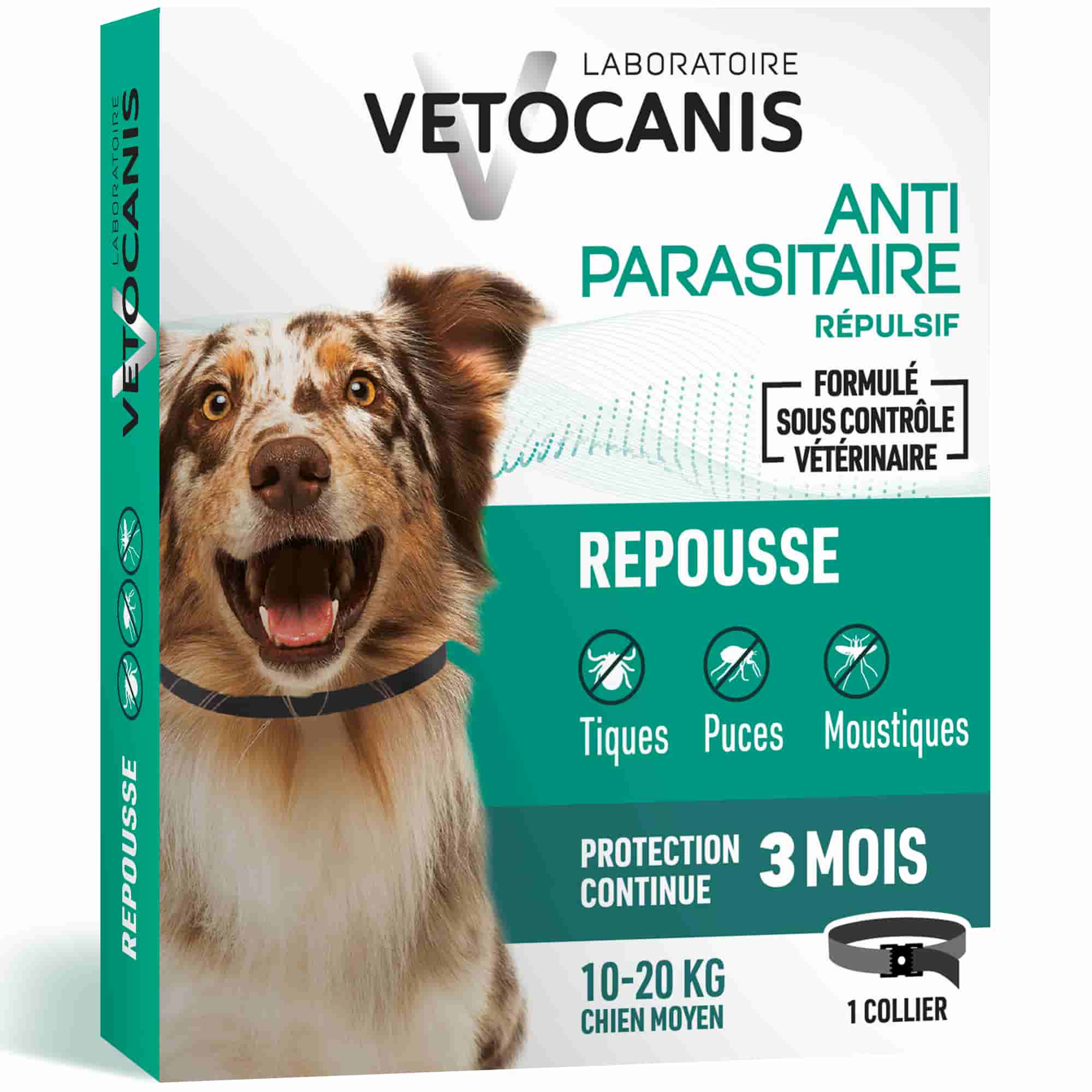 Collier anti parasitaire répulsif tiques puces et moustiques pour chien moyen