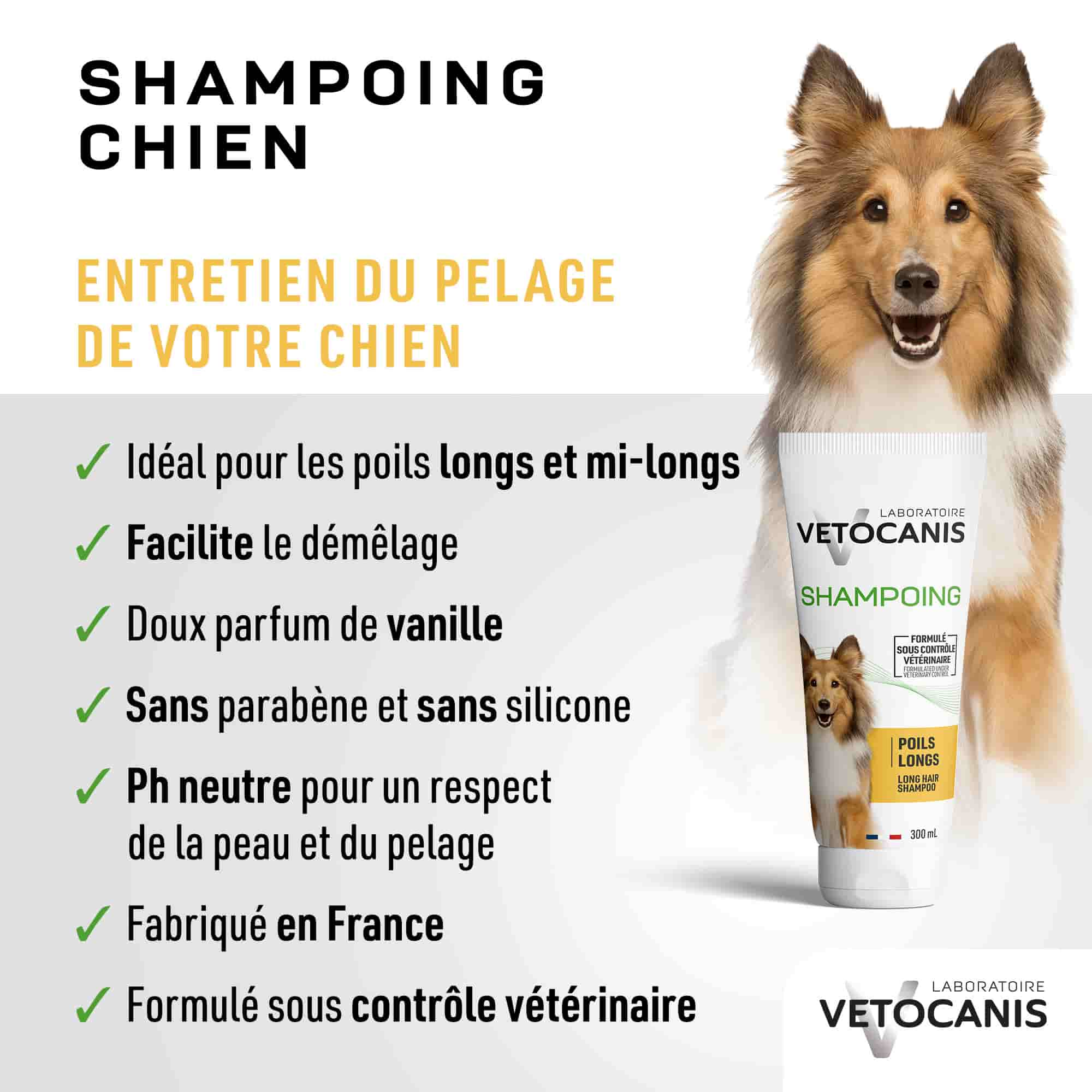 Shampoing Poils Longs pour Chien entretien pelage 