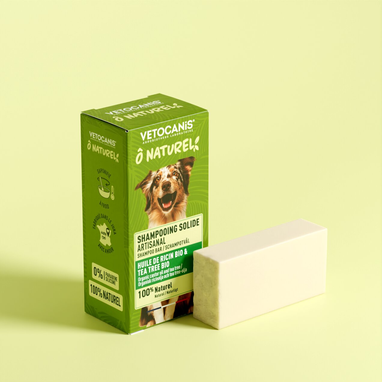 Shampoing Solide Artisanal pour Chien, à l'huile Ricin & Tea Tree bio - vetocanis